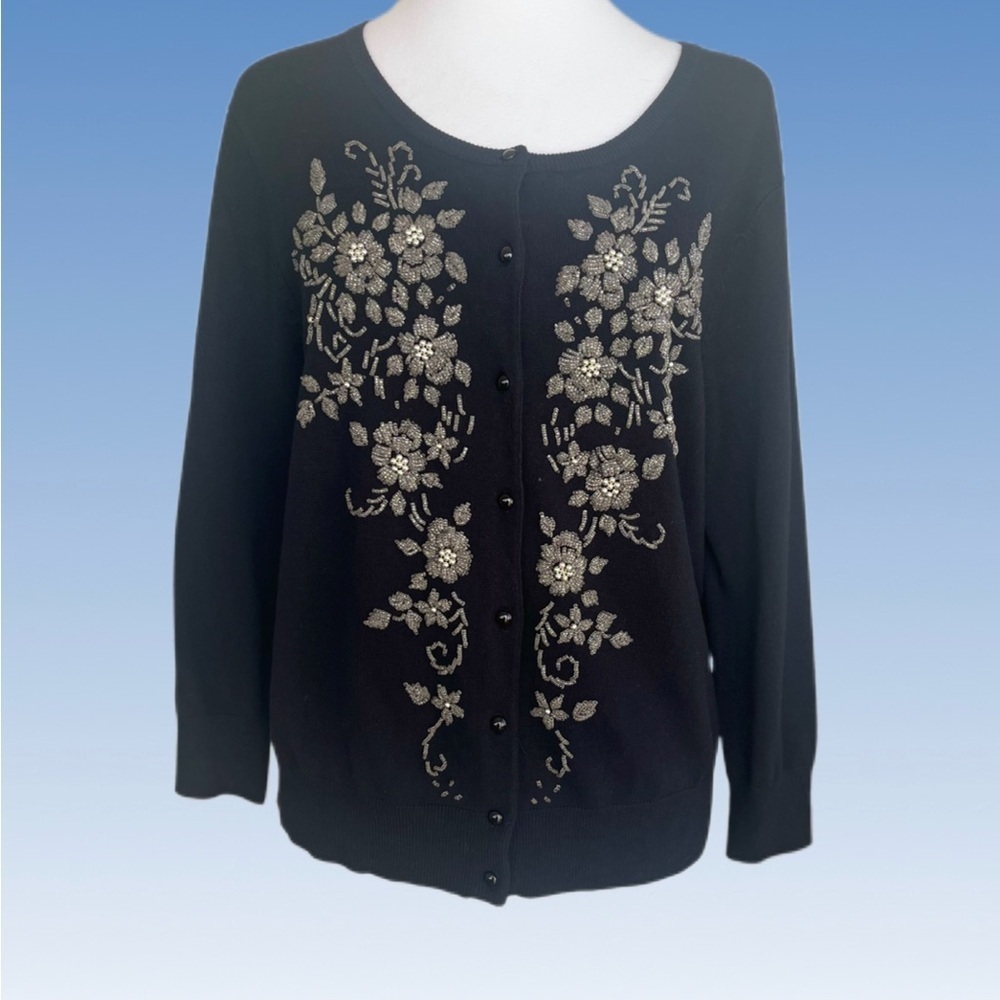 Spense Black Knit Cardigan with Silver Accents size XL